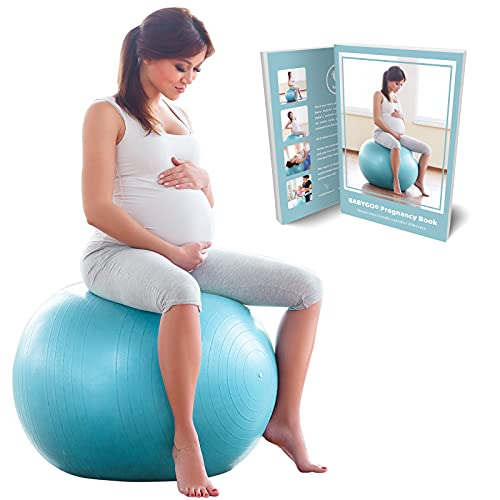 BABYGO® Birthing Ball For Pregnancy Maternity Labour & Yoga + Our 100 Page Pregnancy Book, Exercise, Birth & Recovery Plan, Anti-Burst Eco Friendly Material 65cm Includes Pump