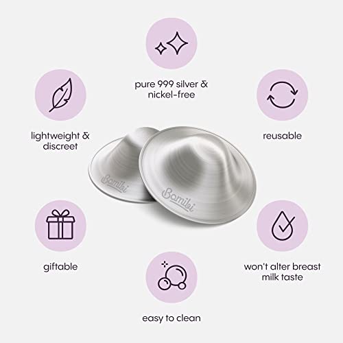 Bamibi Silver Nipple Shields for Nursing Newborn, 999 Silver Nursing Cups,  Nickel Free, Soothe and Protect your Nursing Nipples